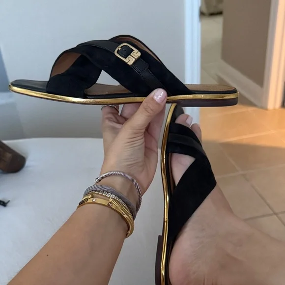 Tory Burch Black and Gold Sandals - Picture 2 of 5